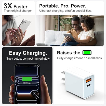 USB C Super Fast Charger, 3-Pack 30W Dual Port PD+QC Fast Charger Adapter Block for iPhone 14/15/16/17/Pro/Pro Max/Plus/iPad/MacBook air, (25W PPS) Type C Charging for Samsung S21 S22 Pixel