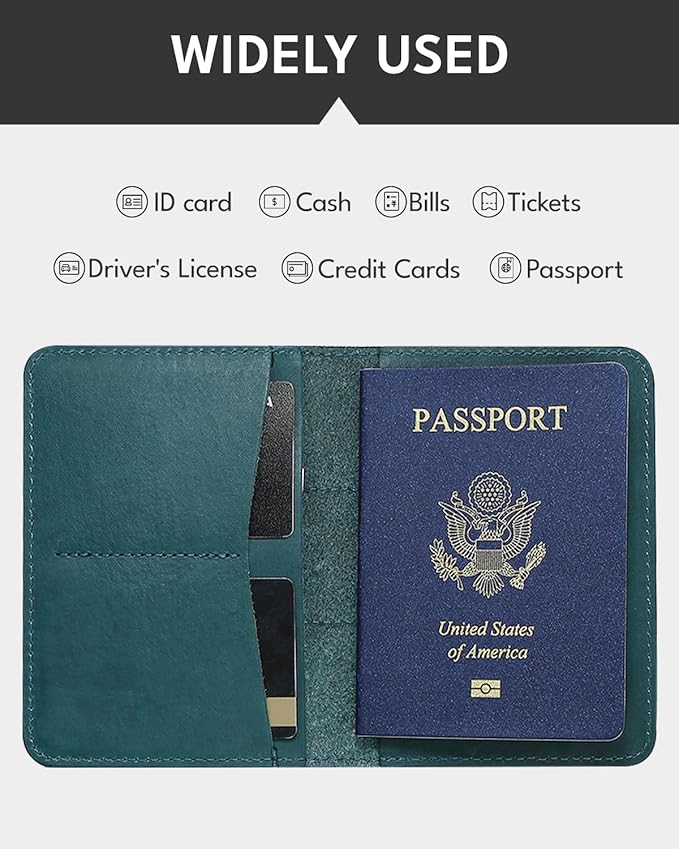 ALLIVE Genuine Leather Passport Holder - Women & Men, Airport Essentials, Passport Cover Case Travel Gifts