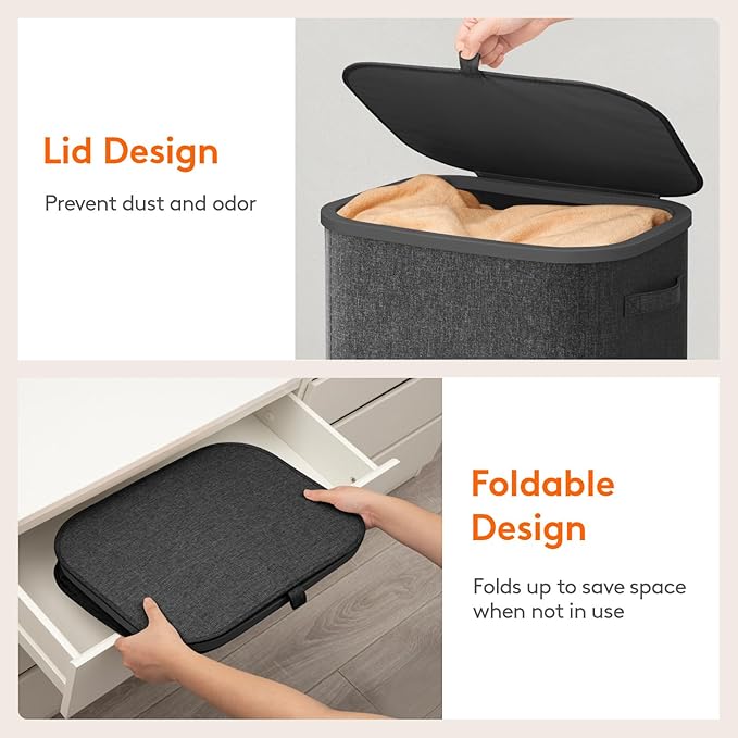 Lifewit 85L Laundry Basket with Lid, Large Laundry Hamper with Plastic Handles and Removable Bag, Foldable Tall Dirty Clothes Hampers for Laundry for Laundry Room, Bedroom, Bathroom, Dorm, Dark Gray