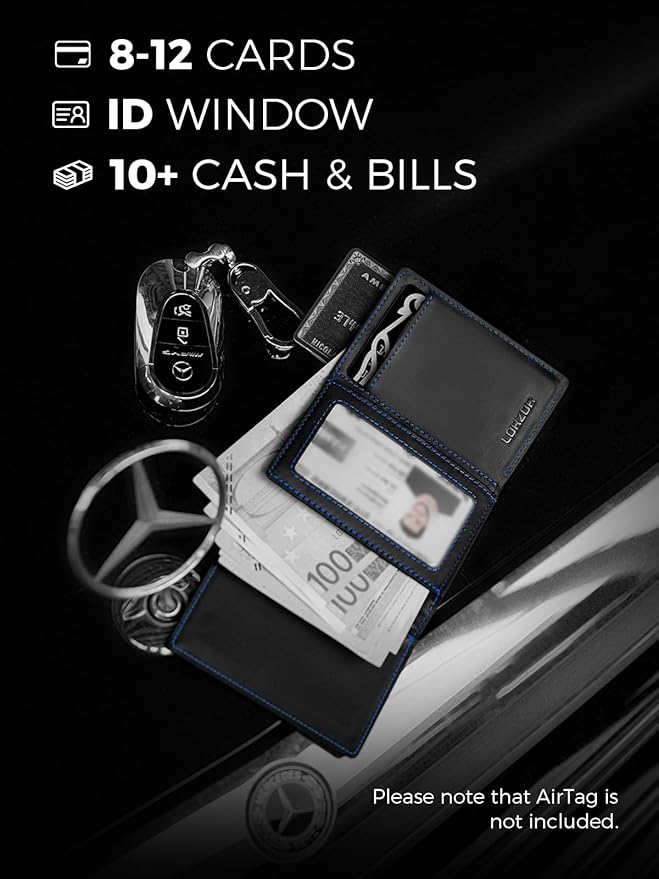 LORZOR Minimalist Wallet for Men with Credit Card Holder, Finest Full Grain Leather, Pop up Smart Wallet, Trifold Slim Wallet, RFID Blocking, Front Pocket, ID Window