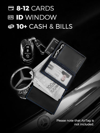 LORZOR Minimalist Wallet for Men with Credit Card Holder, Finest Full Grain Leather, Pop up Smart Wallet, Trifold Slim Wallet, RFID Blocking, Front Pocket, ID Window