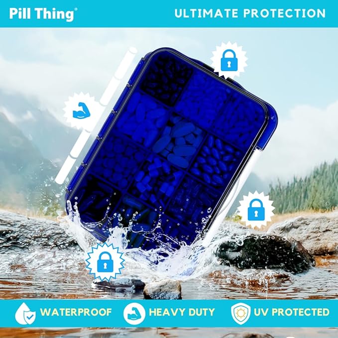 2-Pack Large Pill Organizer – Blue + Clear | 12-Compartment Weekly Pill Box Case with Removable Dividers, Waterproof, Travel-Friendly (Combo Pack - 1 Blue & 1 Clear)