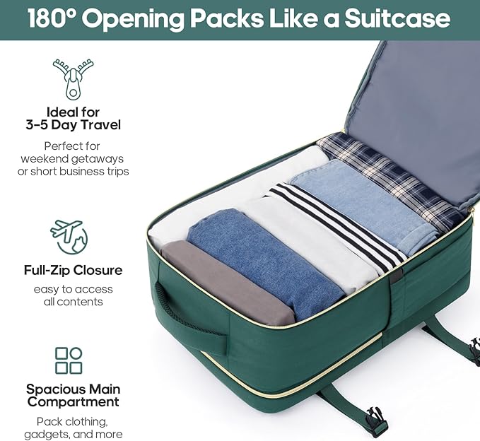 Luggage Sets 3 Piece, Carry On Luggage 20In With Spinner Wheels,PC Hardside Suitcase Set with TSA Lock,Durable Carry On Suitcase With Travel Backpack for Men (Dark Green, 3 piece set (BP/20inch))