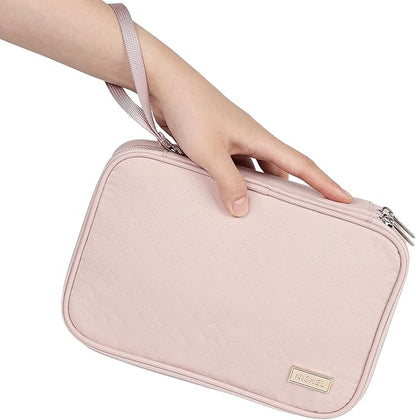 NISHEL Travel Cord Organizer Case, Double Layers Tech Electronic Bag, Essentials for Charger, Cable, Phone, Flash drive, Large, Pink