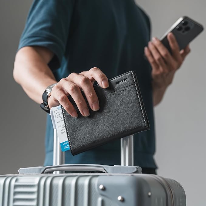 VULKIT Passport Holder for Travel, Rfid Blocking Passport Cover, Slim Travel Wallet for Men & Women, Charcoal Black