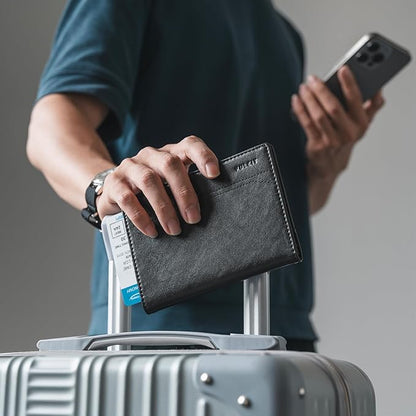 VULKIT Passport Holder for Travel, Rfid Blocking Passport Cover, Slim Travel Wallet for Men & Women, Charcoal Black