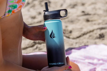 HYDRO CELL Stainless Steel Insulated Water Bottle with Straw - For Cold & Hot Drinks - Metal Vacuum Flask with Screw Cap and Modern Leakproof Sport Thermos for Adults (Teal/Black 18oz)