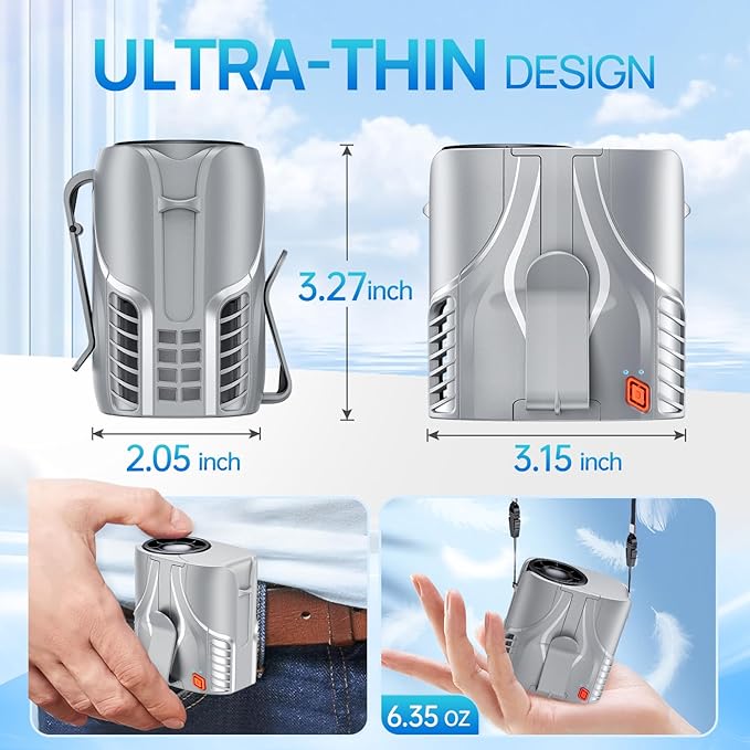2025 Portable Personal Waist Fan& Neck Fan, 14000RPM Brushless Motor, 40H Runtime Rechargeable, 6-Speed Quiet Operation, Clip-On Personal Body Cooling for Camping/Worksites/Outdoor