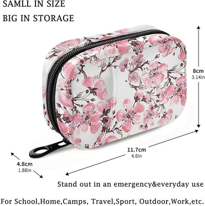 Fustylead Spring Pink Cherry Blooming Branch Pill Organizer Travel Portable Zipper Cloth Bag for Holding Weekly Supplements Vitamins and Fish Oils