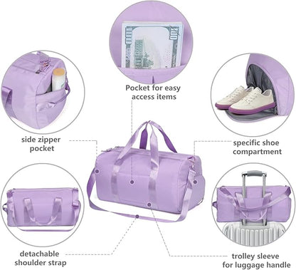 MABROUC Duffle Bag For Women, Sports Duffel Bag for Gym with Wet Pocket & Shoe Compartment, Overnight Weekender Travel Bag