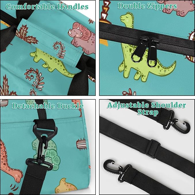 Personalized Duffel Bag for Kids Girls Boys, Dinosaurs Custom Name Gym Bag Overnight with Padded Handles Carry On Weekend Sports Travel Bag for School Practice Gymnastics Ballet