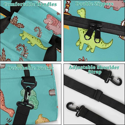 Personalized Duffel Bag for Kids Girls Boys, Dinosaurs Custom Name Gym Bag Overnight with Padded Handles Carry On Weekend Sports Travel Bag for School Practice Gymnastics Ballet