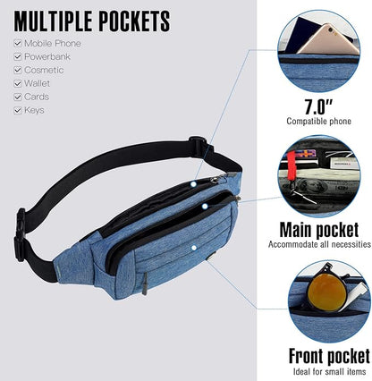 WATERFLY Fanny Pack Waist Bag: Small Hip Pouch Bum Bag Fannie Pack Phanny Fannypack Waistpack Bumbag Beltbag Sport Slim Fashionable for Jogging Hiking Hiker Woman Man