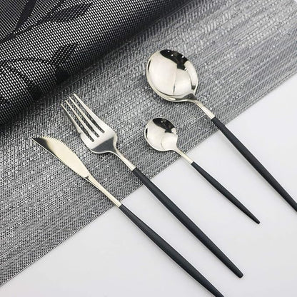 JASHII Black Silver Silverware Set, 20-Piece Stainless Steel Satin Finish Flatware, Kitchen Utensils, Mirror Polished Tableware Cutlery for Home and Restaurant, Dishwasher Safe