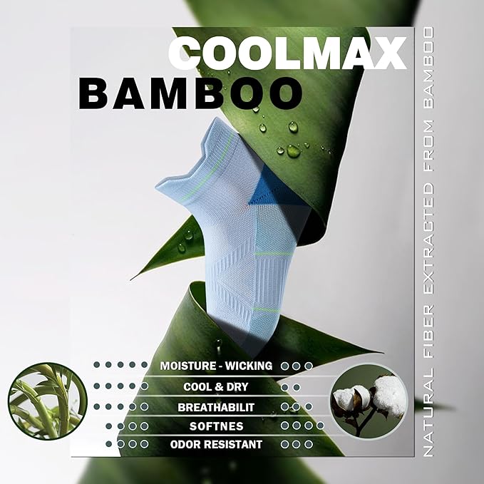 BRISIRA Bamboo Viscose Compression High Ankle Socks Men Women Cushioned Anti Blister HIking Golf Arch Support Running Socks