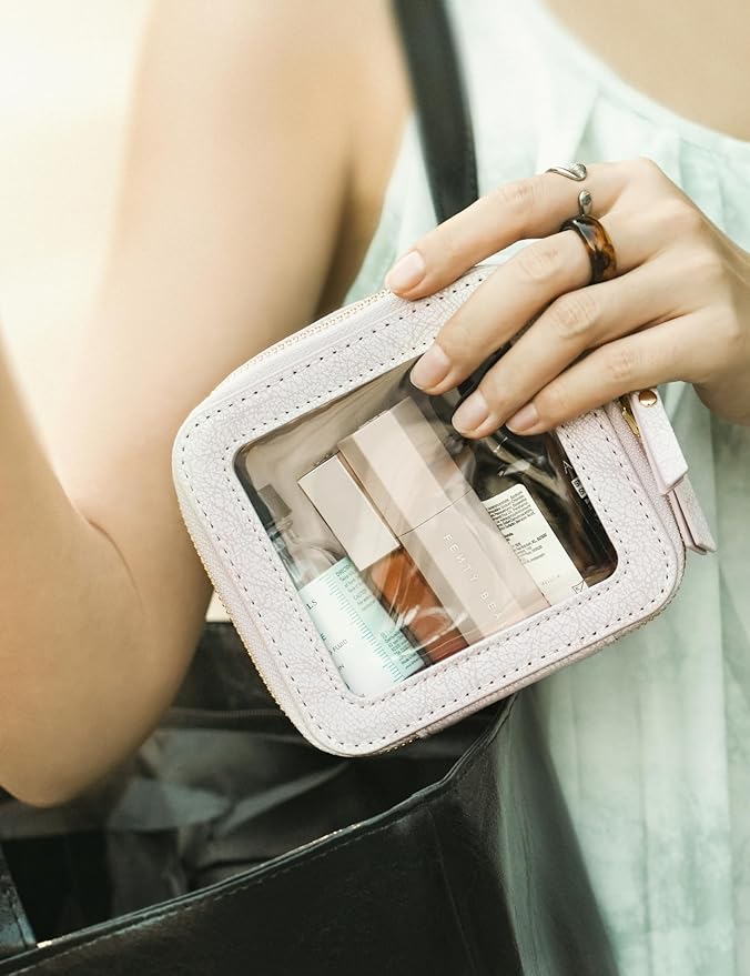 Popvibe Clear Makeup Bag Travel Cosmetic Case Transparent Toiletry Bag with Zipper, Portable Make Up Organizer Traveling Compact Car Bag for Essentials