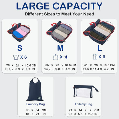 Cipway Compression Packing Cubes, Ultralight Luggage Organizer Bags with Laundry Bags and Clear Toiletries Bag,Travel Essentials for Carry on Suitcase (6 Piece,Blue)