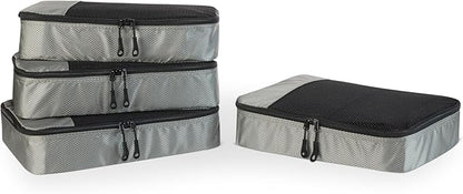 Amazon Essentials 4-Piece Packing Cubes Travel Accessories Set, Luggage Organizer with Double Zipper, Mesh Top, 100% Polyester, Medium, Gray (Previously Amazon Basics)