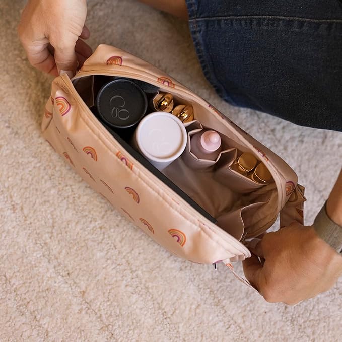 Tiny Twinkle Waterproof Travel Toiletry & Makeup Bag Organizer | Large Capacity Cosmetic Case with Compartments & Handle, A Thoughtful Travel Companion for Women（(Boho Rainbow)