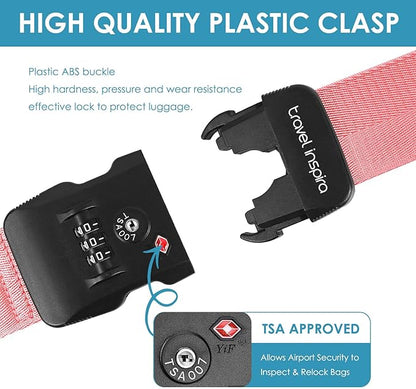 Travel Inspira Luggage Straps for Suitcases with TSA Lock, Protect Your Luggage Anti-Burst, High Visibility Color, Easy to Identify Luggage Adjustable Heavy Duty Belt for 20-32 Inch Suitcases