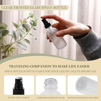 Green Glass Small Spray Bottles 2 oz 48 Packs,Fine Mist Sprayer Pretty Finish,Refillable Containers mini spray bottles for Cleaning Solutions and Skin Care (Clear Frosted 48Pack)