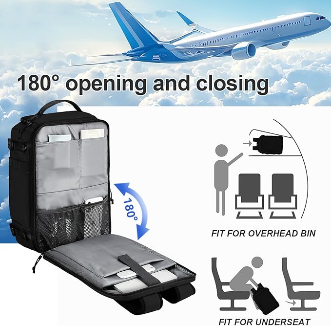 Carry On Travel Backpack with Shoe Compartment Flight Approved Laptop Backpack Expandable Work Business Backpack for Women Men Casual Daypack, Black