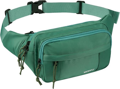 WATERFLY Fanny Pack Waist Packs: Large Crossbody Fanny Packs for Women Men with 5 Zipper Pockets Adjustable Strap Waist Bags Hip Pack for Traveling Cycling Running Hiking-Light Green