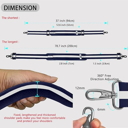 ZINZ 79 inch Shoulder Strap, Extra-thick Fixed Cushion Pad and Dual Clasps Universal Replacement Strap with Metal Swivel Hooks for Laptop Bags, Luggage Bags, Camera, Crossbody(Stripes-BuWBu)