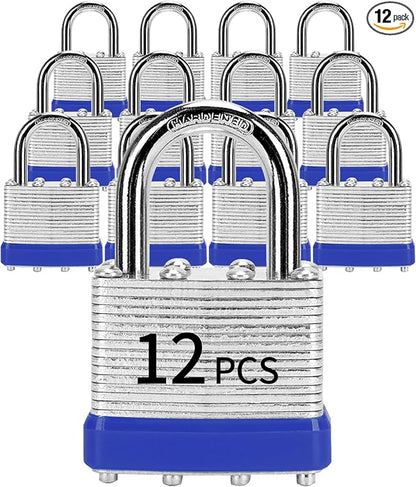 Padlocks with Same Key, LQYN 12 Pcs Laminated Keyed Padlock (1-9/16", 40mm), Keyed Alike Locks, Normal Shackle, for Storage Locker, Hasp Latch, Toolbox, Sheds