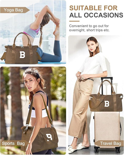 Birthday Graduation Gifts for Daughter,Initial Travel Duffel Bag Sports Gym Bag for Girls Teen Kids Birthday Gifts,Personalized Weekender Bag Carry On Tote Bags Cute Overnight Bag for Women(Brown, B)