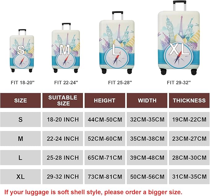 WUJIAONIAO Travel Luggage Cover Baggage Suitcase Cover Protector Skins 18-32 Inch (compass, L (for 25-28 inch luggage))