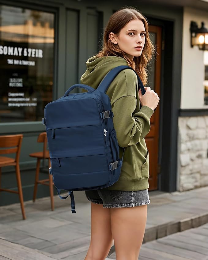 Vacuum Backpack Travel with Pump,Vacuum Seal Bags for Clothing, Shoe Compartment,United Airlines Personal Item Bag 17x10x9,Mochila compresion al vacio,Navy Blue