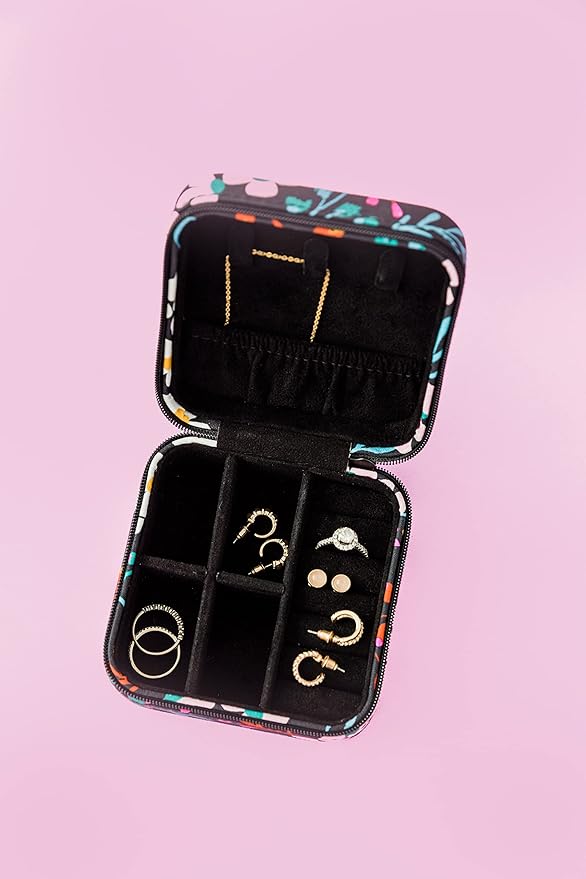 Kate Spade New York Black Travel Jewelry Case, Small Jewelry Box to Organize Rings, Necklaces, Earrings, Fall Floral, Fall Floral, Modern