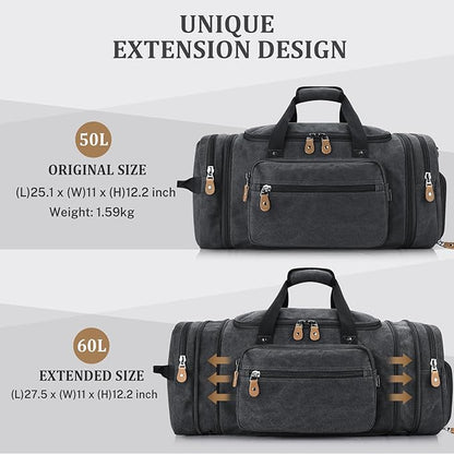 Gonex Canvas Duffle Bag 60L Travel Duffel Overnight Weekend Bag with Shoe Compartment (Dark Gray)