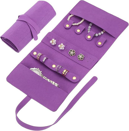 uxcell Travel Jewelry Bag Roll, Foldable Jewelry Travel Organizer with Tie Close Microfiber Jewelry Storage Roll Jewelry Case for Women Gift Necklaces Earrings Rings Bracelets, Purple