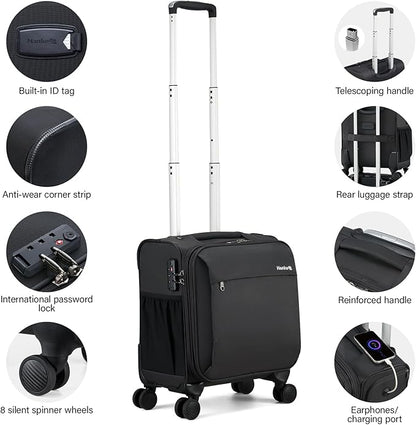 Hanke 16 Inch Underseat Carry On Luggage with Wheels Small Suitcase Softside Luggage Bags for Travel Lightweight Suitcases with Wheels Travel Luggage Personal Item for Men and Women(Dark Gray)