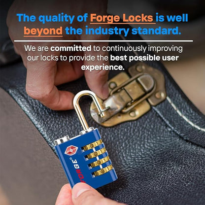 Forge Dual-Opening: Key or Combination Access Lock, TSA Approved Locks for Luggage, Pelican case, Travel, Gym, School, Stainless Steel Shackle. (Blue 2 Pk)