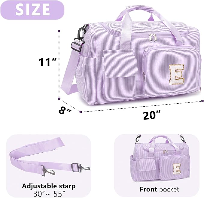 Kids Travel Duffle Bag Dance Bag Gifts for Girls Initial Gym Bag with Shoes Compartment for Women Lightweight Weekender Bags Purple-E