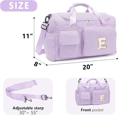 Kids Travel Duffle Bag Dance Bag Gifts for Girls Initial Gym Bag with Shoes Compartment for Women Lightweight Weekender Bags Purple-E