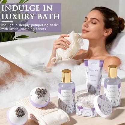 Christmas Birthday Gifts for Women, Lavender Relaxing Spa Gift Baskets for Women Self Care Package Bath Gift Set, Home Bath and Body Kit Pamper Gifts for Womens Mom Her Friends Sister Wife Girlfriend