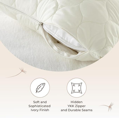 Organic Cotton Pillow Protector - Durable Quilted Pillow Protector King Size GOTS & Fairtrade Certified - Thick Hypoallergenic Machine Washable Breathable Cover & Edge Piping 2 Pack (Ivory, Standard)