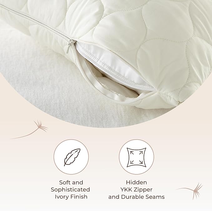 Organic Cotton Pillow Protector - Durable Quilted Pillow Protector Queen Size GOTS & Fairtrade Certified - Thick Hypoallergenic Machine Washable Breathable Cover & Edge Piping - 2 Pack (Ivory, Queen)