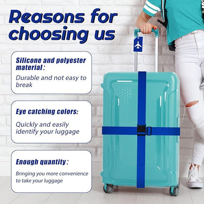 Weewooday 8 Pcs Luggage Straps Suitcase Tags Set for TSA Approved, 4 Travel Adjustable Suitcase Belt, 4 Silicone Luggage Tags with Name ID Card Travel Accessories(Ultramarine,Airplane)