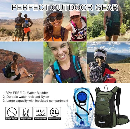 15L Insulated Hydration Backpack Pack with 2L Water Bladder Lightweight Hiking Backpack Bag for Women Men Daypack for Hiking Running Festival Camping Biking