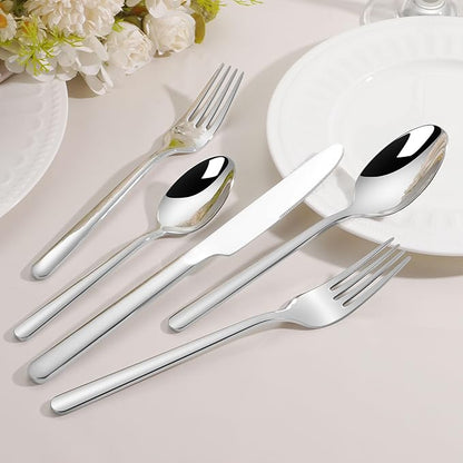 60 Piece Heavy Duty Silverware Set for 12, 18/10 Stainless Steel Flatware, Cutlery Set Modern Design, Dishwasher Safe for Kitchen, Home, Wedding, Party