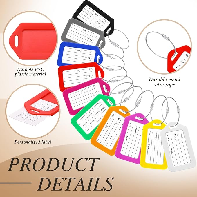 200 Pieces Bulk Luggage Tags for Suitcases Plastic Backpack Book Bag Baggage Name Tags