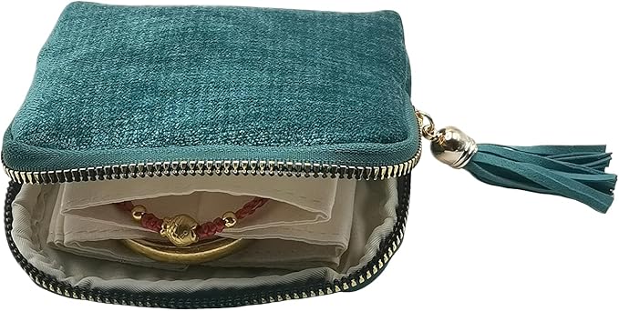WHSLILR Small Travel Jewelry Case - Jewelry Travel Organizer Bag with Tassel Zipper for Bracelets, Necklaces, Bangles, Jewelry Organizer Storage Bag Gift for Women Girls - LJB001-Blue
