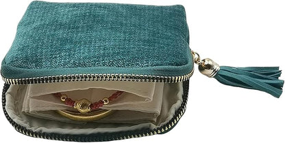 WHSLILR Small Travel Jewelry Case - Jewelry Travel Organizer Bag with Tassel Zipper for Bracelets, Necklaces, Bangles, Jewelry Organizer Storage Bag Gift for Women Girls - LJB001-Blue