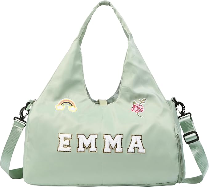 Personalized Duffel Bag Custom Sport Gym Travel Bags Embroidered Name Text Customized Dry Wet Separated Weekend Waterproof Bag for Women Men (C-Green)