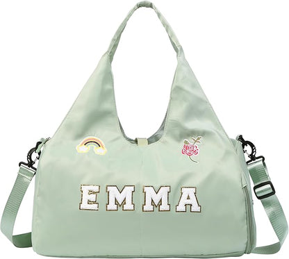 Personalized Duffel Bag Custom Sport Gym Travel Bags Embroidered Name Text Customized Dry Wet Separated Weekend Waterproof Bag for Women Men (C-Green)